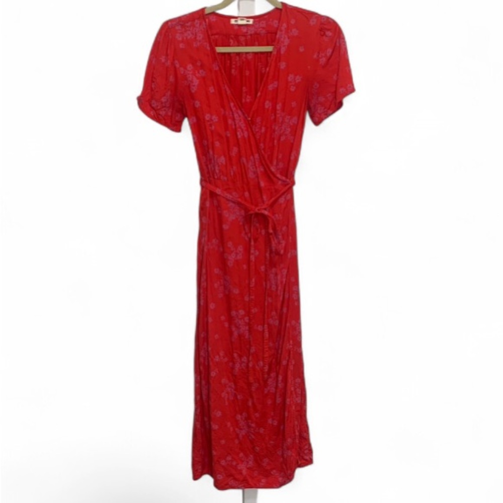 Billabong Red Floral Wrap Midi Dress